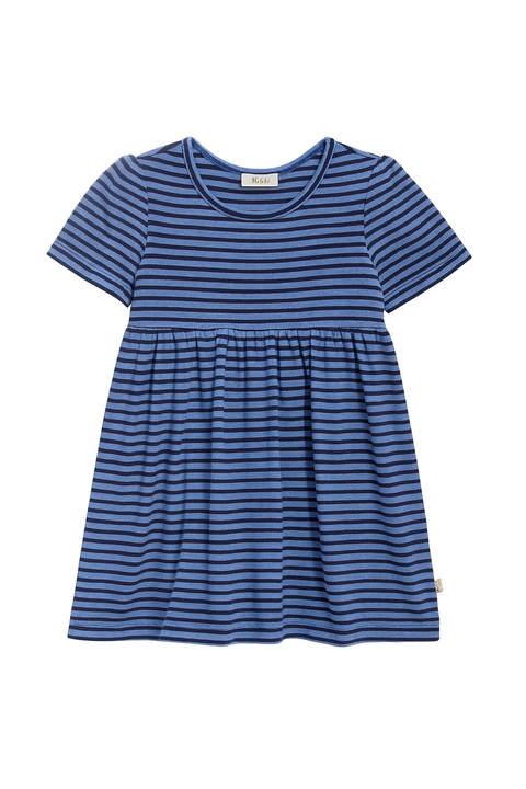 POMPdeLUX Girl's Navy Striped Short Sleeve Dress | POMPdeLUX in Lebanon