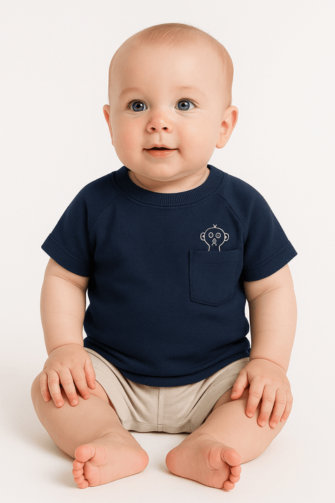POMPdeLUX Baby Boy's Navy Short-Sleeve Round Neck T-Shirt | POMPdeLUX In Lebanon