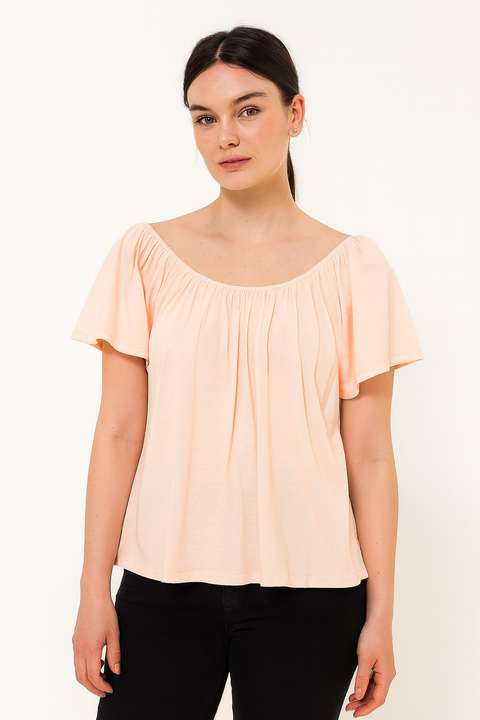 Mango Women's Light Coral Short Sleeve Off Shoulder Blouse |Mango In Lebanon