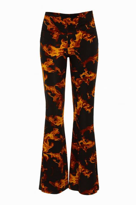 Forever 21 Women's Black Fire Printed Ruched Pant |Forever 21 In Lebanon