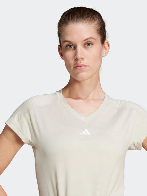 Adidas Women's Beige V Neck Short Sleeve Logo T-Shirt | Adidas In Lebanon