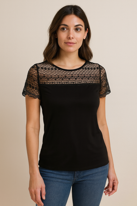 Demar Women's Black Lace Short Sleeve Blouse | Demar In Lebanon