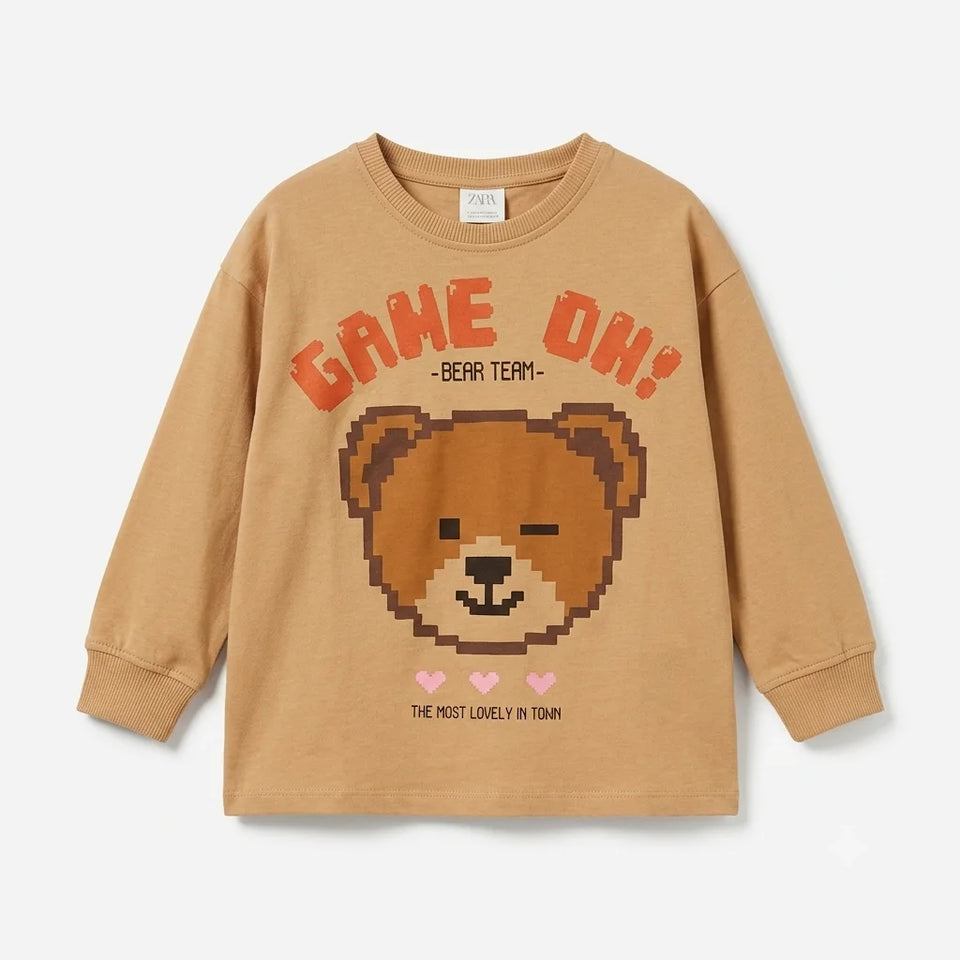 Zara Baby Girl's Light Brown Bear Team Graphic Sweatshirt | Zara In Lebanon