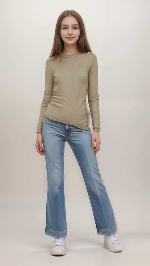 POMPdeLUX Girl's Beige Long-Sleeve Blouse |POMPdeLUX in Lebanon