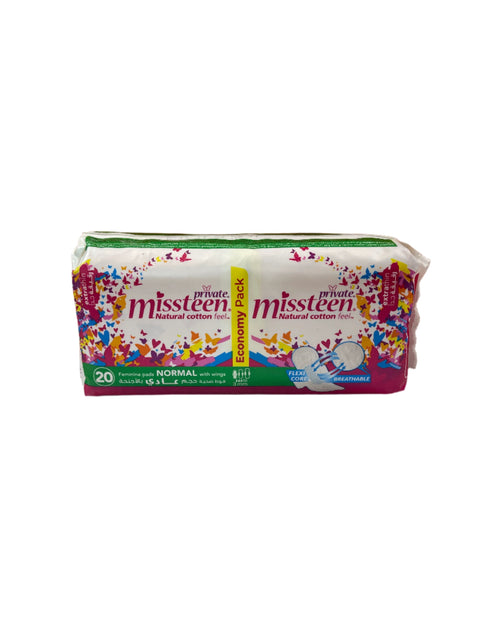 Private Missteen Natural Cotton Normal With Wings 20 Pads | Private In Lebanon