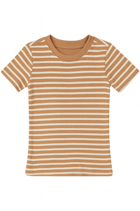 POMPdeLUX Girl's Tan Striped Seville Long-Sleeve Blouse |POMPdeLUX in Lebanon