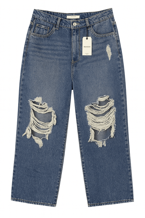Forever 21 Women's Blue Wide Leg Ripped Jeans | Forever 21 In Lebanon