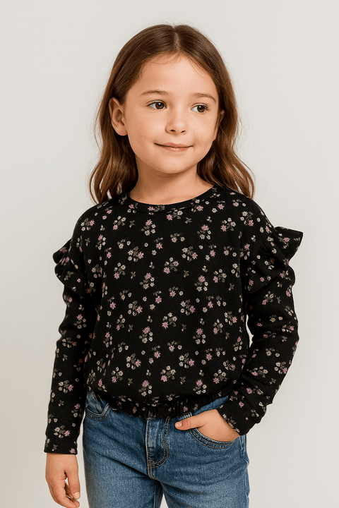 Colette Lilly Girl's Black Floral Printed Long Sleeve Blouse |Colette Lilly In Lebanon
