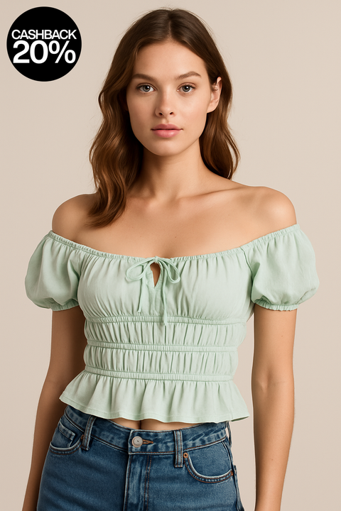 Forever 21 Women's Mint Green Off Shoulder Crop Top | Forever 21 In Lebanon