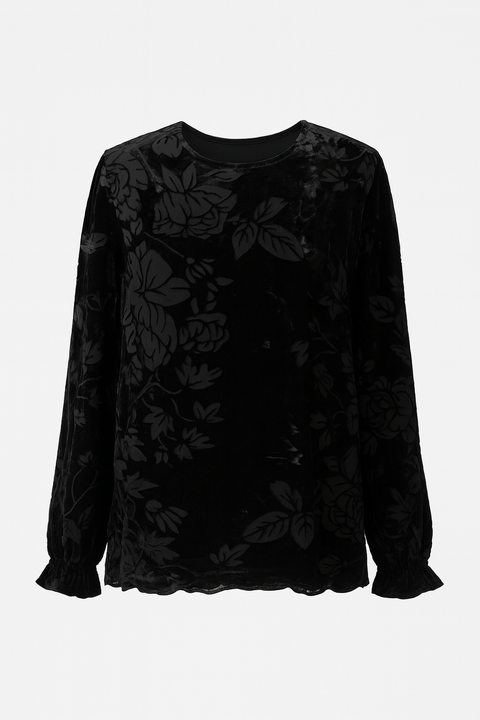 Zabaione Women's Black Velvet Floral Sheer-ish Blouse | Zabaione In Lebanon