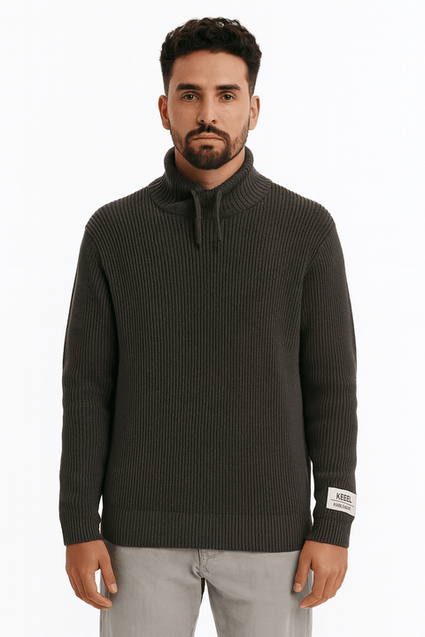 Redefined Rebel Men's Dark Grey Mock Neck Knit Sweater | Redefined Rebel In Lebanon