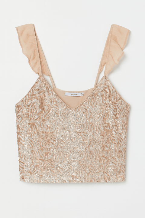 Mango Women's Beige Sequined Sleeveless Blouse| Mango in Lebanon
