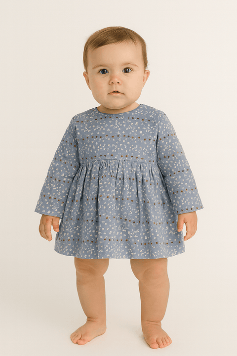 POMPdeLUX  Baby Girl's Light Blue Print Dana Lt Organic Dress  |POMPdeLUX in Lebanon