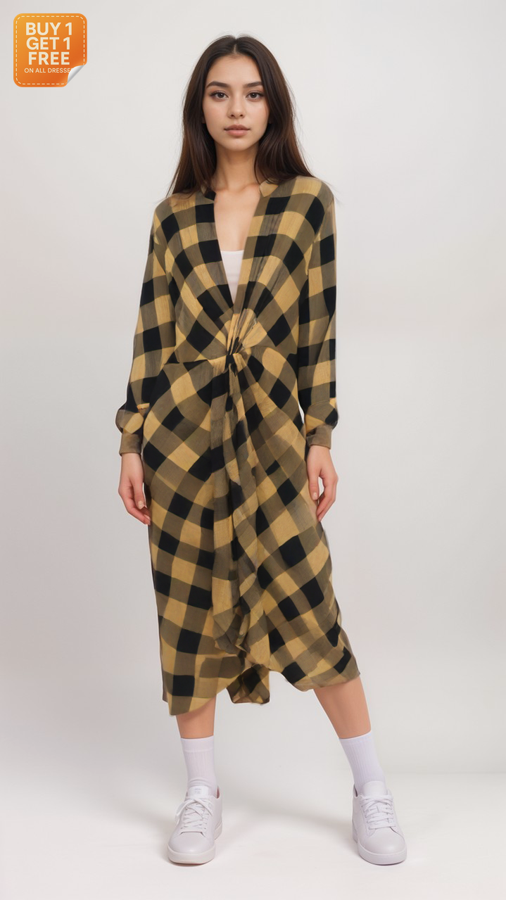 Calvin Klein Women's Brown Buffalo Long-Sleeve Dress |Calvin Klein in Lebanon