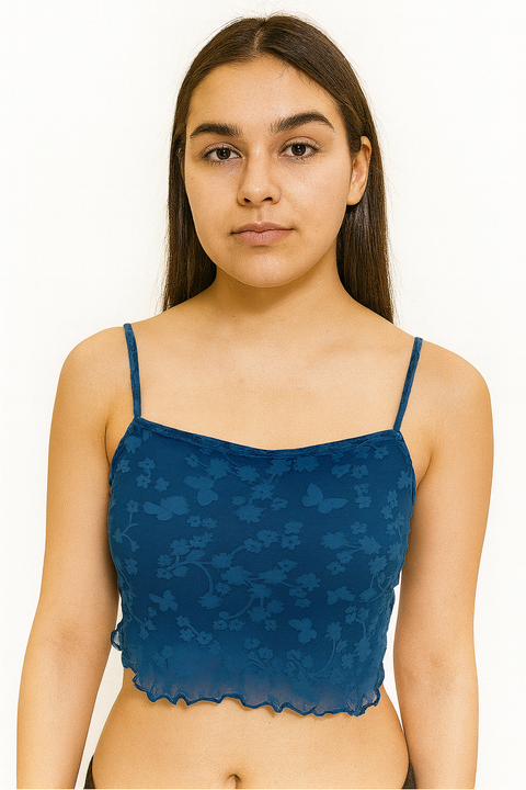 Forever 21 Women's Navy Blue Sleeveless Mesh Crop Top |Forever 21 In Lebanon