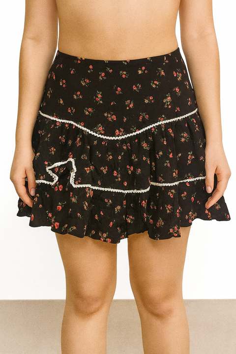 Forever 21 Women's Black Floral Printed Ruffle Skirt |Forever 21 In Lebanon