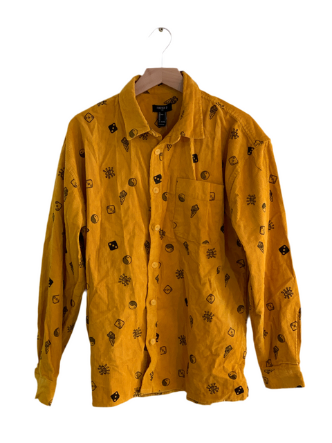 Forever 21 Men's Gold Printed Long Sleeves Ribbed Shirt | Forever 21 In Lebanon