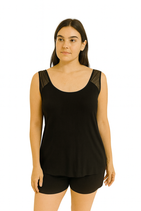 Demar Women's Black Sheer Ribbed Sleep Dress | Demar In Lebanon