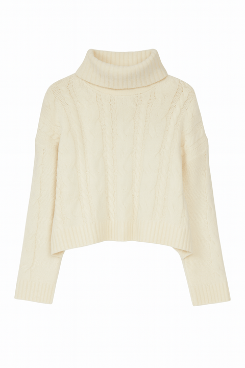 Pink Rose Women's White Cable Knit Turtleneck Pullover Blouse | Pink Rose In Lebanon