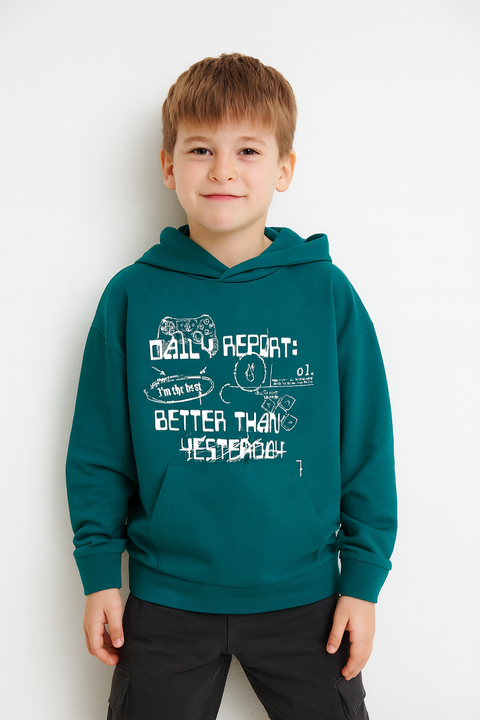 Sinsay Boy's Deep Turquoise Printed Hoodie | Sinsay In Lebanon
