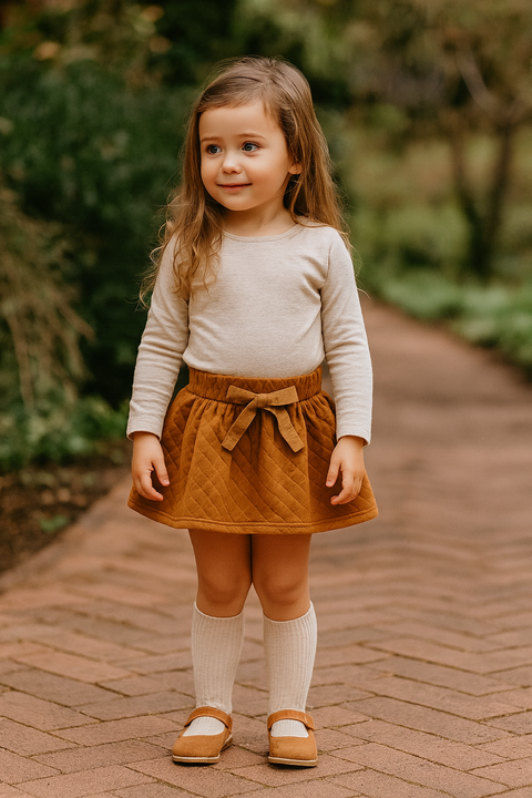 POMPdeLUX Girl's Camel Quilted Skirt | POMPdeLUX in Lebanon