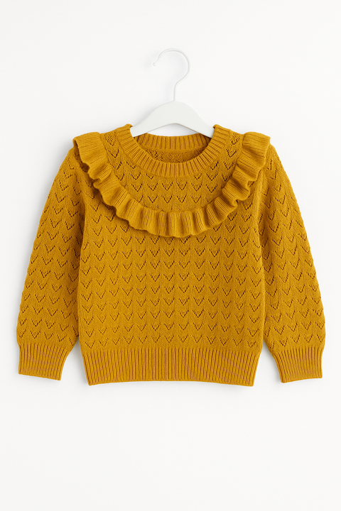 POMPdeLUX Girl's Mustard Tea Lt Organic Knit Sweater |POMPdeLUX in Lebanon