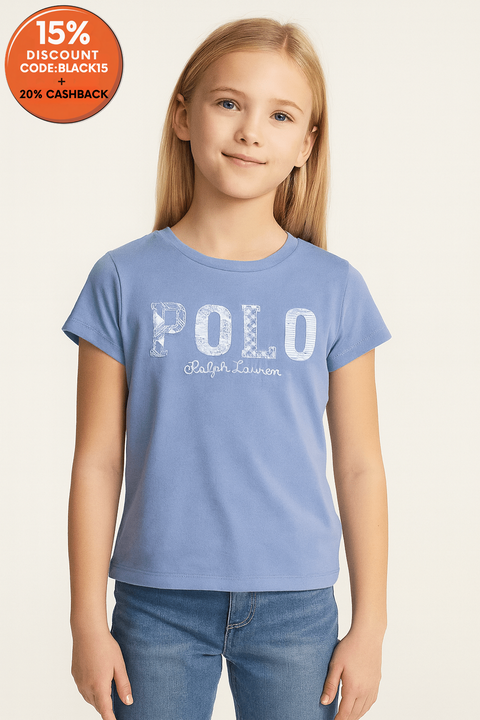 Polo Ralph Lauren Girl's Blue Mixed-Logo Cotton T-Shirt  |Polo Ralph Lauren In Lebanon