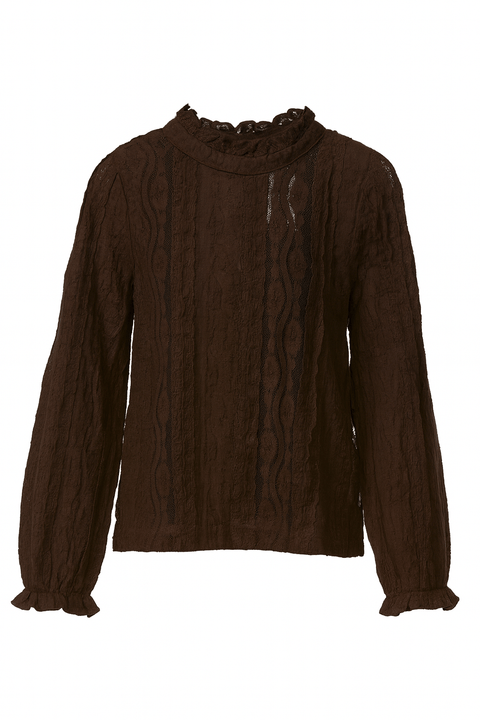 POMPdeLUX Girl's Brown Long-Sleeve Lace Blouse | POMPdeLUX in Lebanon