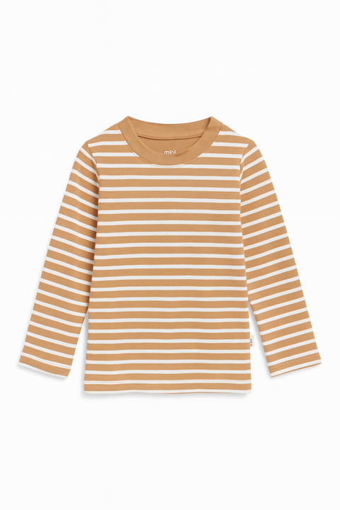 POMPdeLUX Girl's Tan Striped Seville Long-Sleeve Blouse |POMPdeLUX in Lebanon