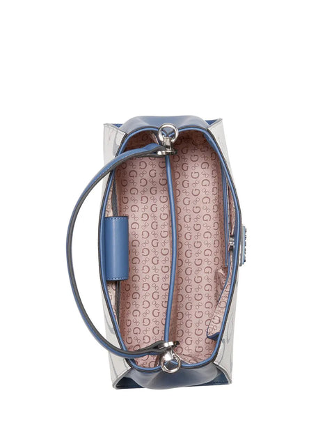 Guess Los Angeles Women's Off White & Blue Typography Structured Hand Bag | Guess In Lebanon