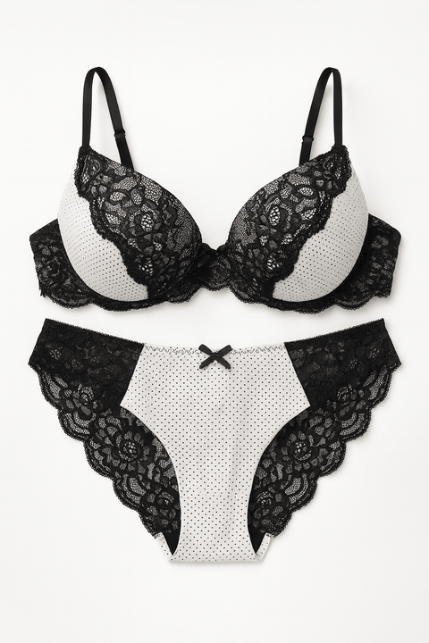 Demar Women's Black & White Lingerie Set | Demar In Lebanon