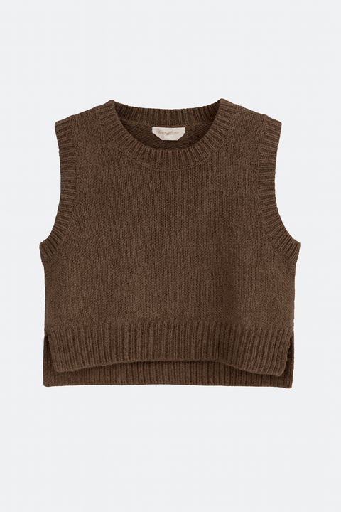 POMPdeLUX Baby Boy's Khaki Knited Round Neck Vest | POMPdeLUX In Lebanon