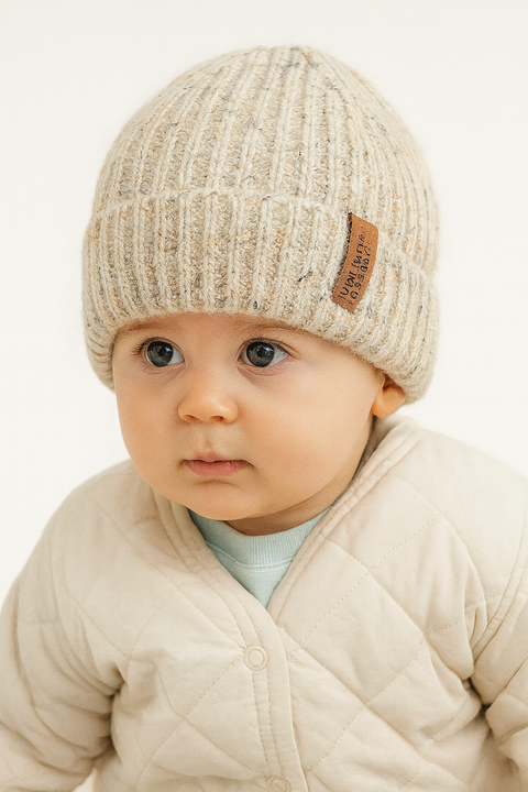 Reserved Baby Boy's Beige Knitted Beanie Hat | Reserved In Lebanon