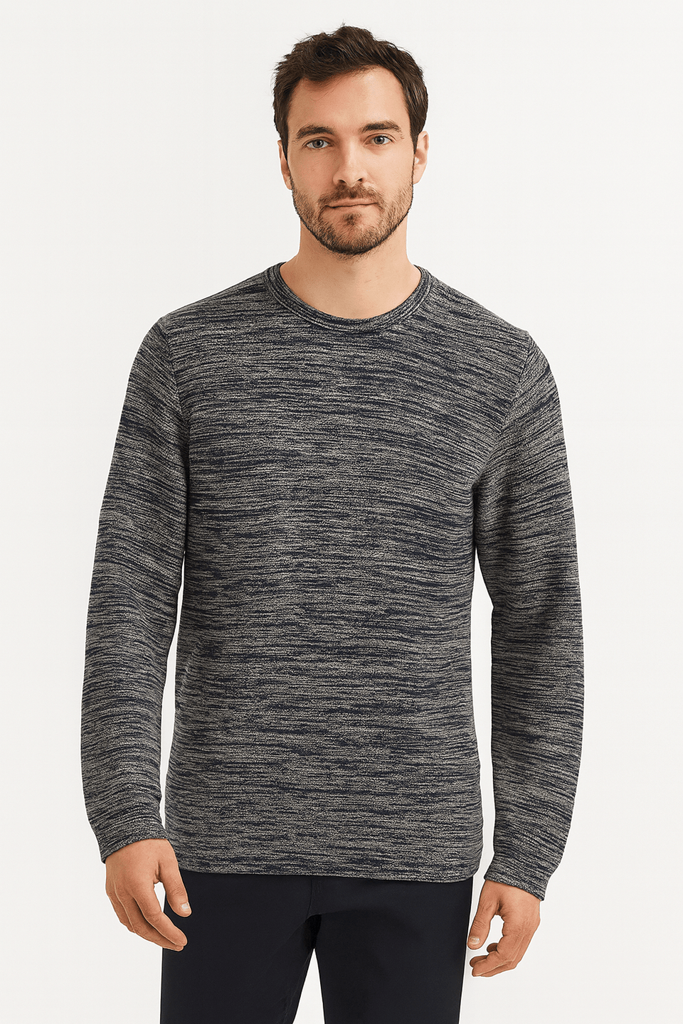 Redefined Rebel Men's Gray Striped Crew Neck Long Sleeve Blouse | Rebel In Lebanon