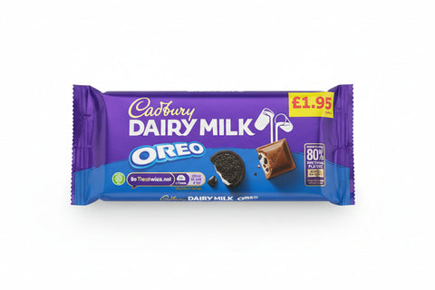 Cadbury Dairy Milk Oreo chocolate bar packaging on a white background