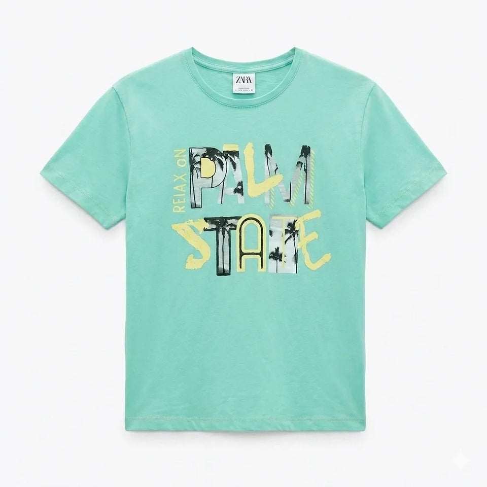 Zara Boy's Light Green Printed T-Shirts | Zara In Lebanon