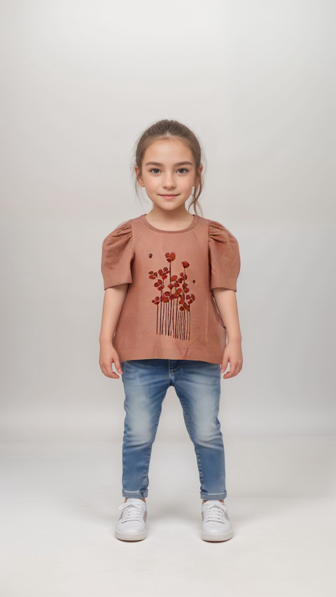 POMPdeLUX Girl's Dusty Rose Puff-Sleeve Blouse | POMPdeLUX in Lebanon