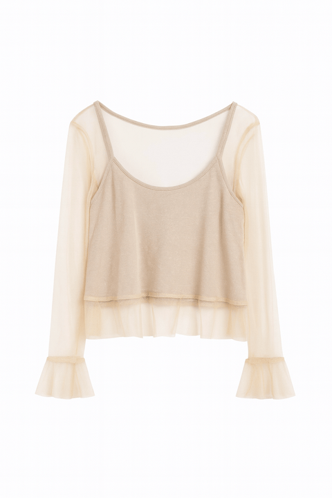 Mango Women's Gold Long-Sleeve Soft Tulle Blouse| Mango in Lebanon