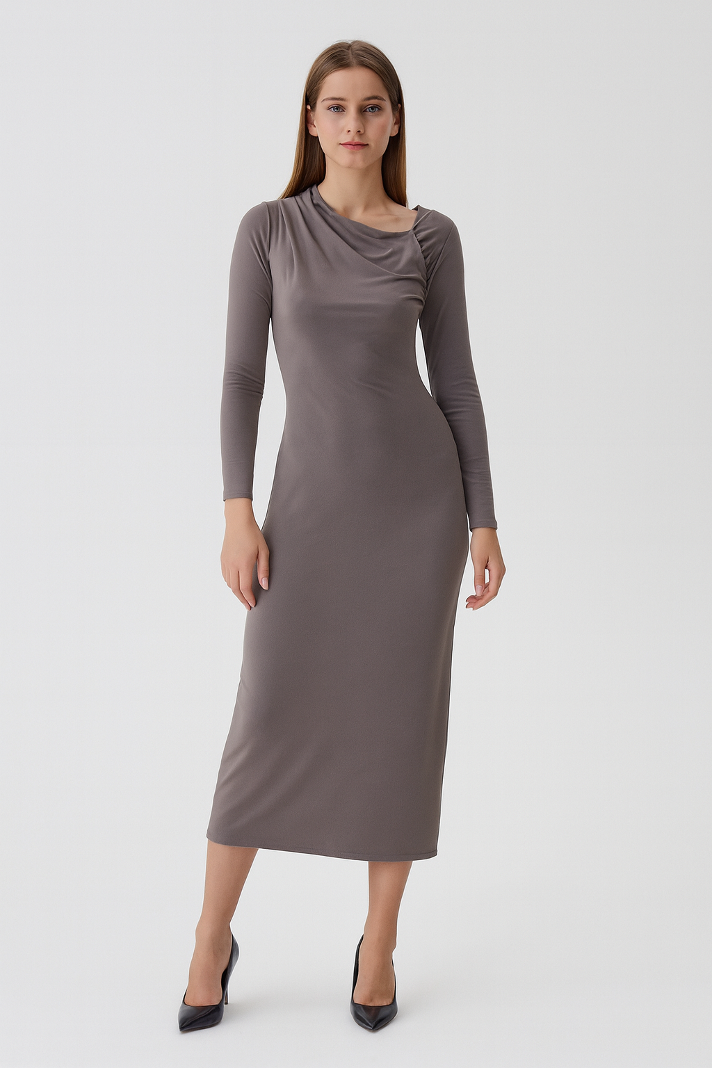 Reserved Women's Dark Grey Midi Dress | Reserved In Lebanon