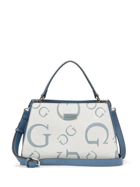 Guess Los Angeles Women's Off White & Blue Typography Structured Hand Bag | Guess In Lebanon