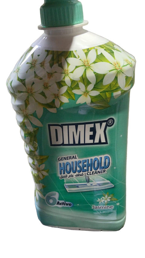 DIMEX general household cleaner bottle with floral design on a concrete surface