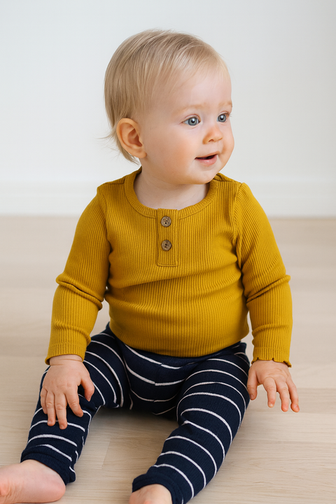 POMPdeLUX Baby Girl Mustard Bodysuit | POMPdeLUX in Lebanon