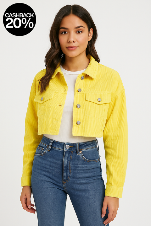 Forever 21 Women's Yellow Ribbed Cropped Jacket | Forever 21 In Lebanon