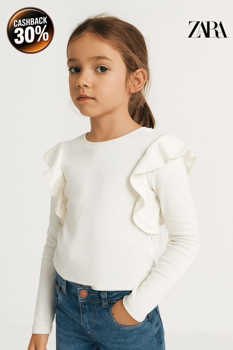 Zara Girl's White Long-Sleeve Blouse |Zara in Lebanon