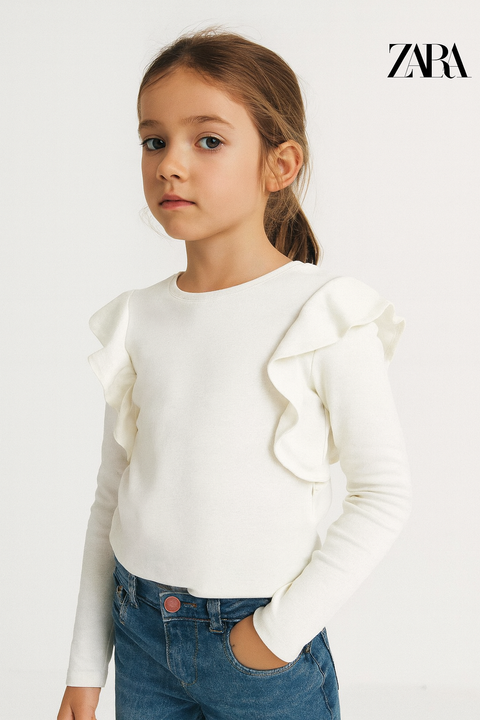 Zara Girl's White Long-Sleeve Blouse |Zara in Lebanon
