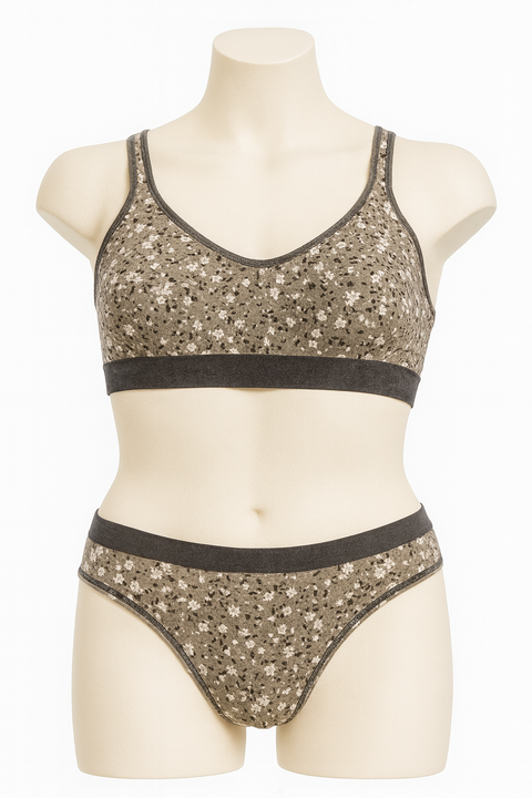 Demar Women's Grey & Black Floral Printed Underwear Set | Demar In Lebanon