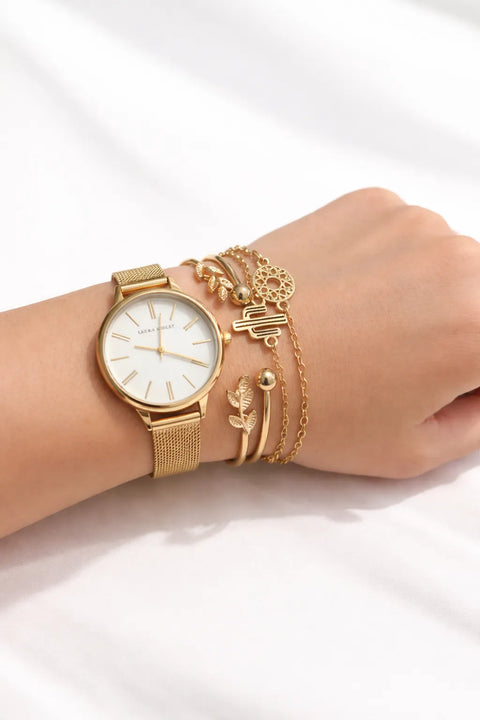 Laura Ashley Women's Gold Tone 4 Pcs Bracelet Set With Watch | Laura Ashley In Lebanon