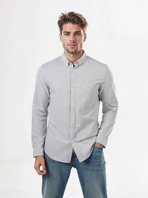 Celio Men's Medium Grey Solid Regular Fit Cotton Shirt | Celio In Lebanon