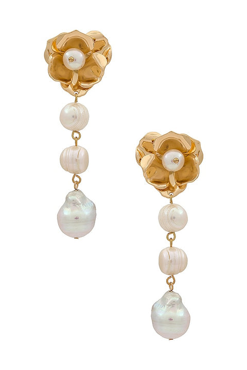 Ettika Women's Gold & White Pearl And Flower Earrings | Ettika In Lebanon