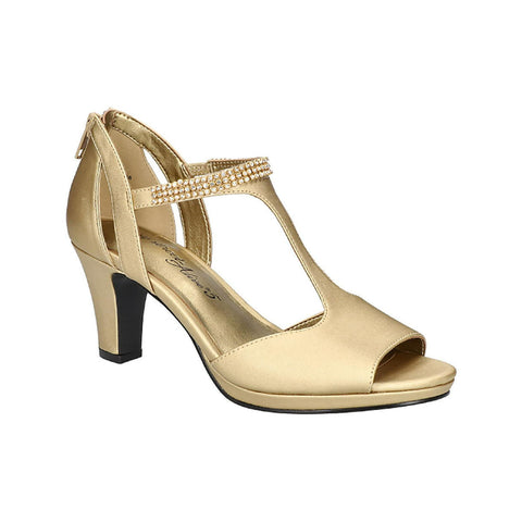 Easy Street Women's Gold Satin Flash Open Toe Embellished Heeled Sandals | Easy Street In Lebanon